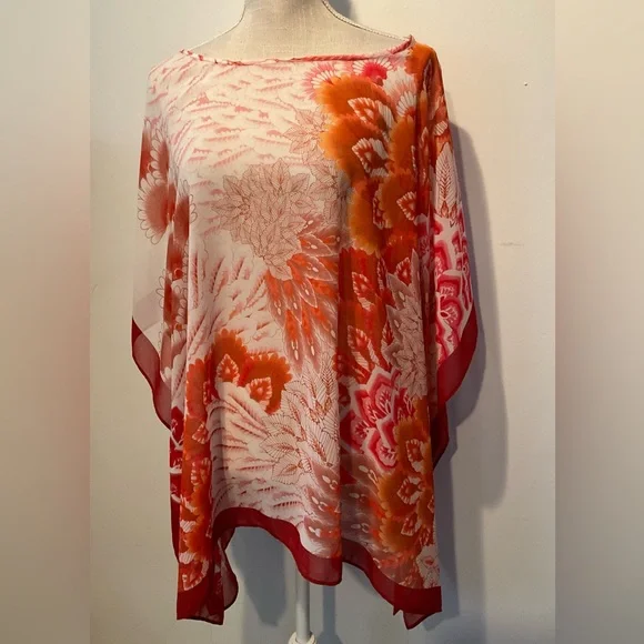 Chico’s Silky Sheer Chiffon Floral Poncho - EUC - Picture 2 of 4